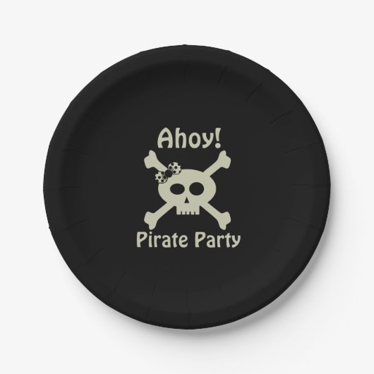 Niedlich Pirate Party Girly Skull Crossbones Black Pappteller (Vorderseite)