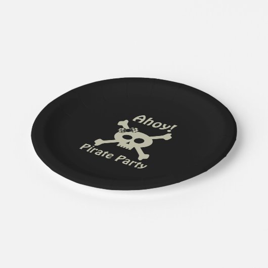Niedlich Pirate Party Girly Skull Crossbones Black Pappteller (Schrägansicht)