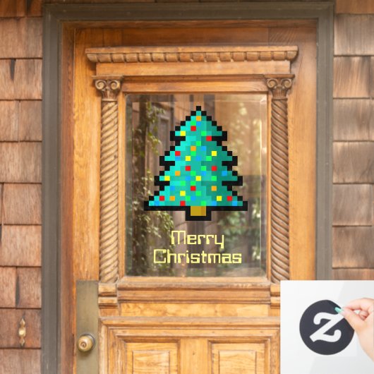 Niedlich Pixel Art Christmas Tree Funny Geeky Cust Fensteraufkleber (Haustür)