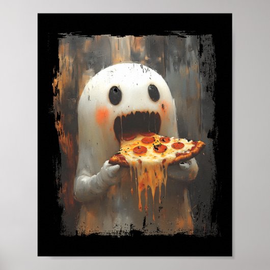 Niedlich Pizza Ghost Eating Pizza Funny Halloween Poster (Vorne)