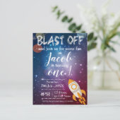 Niedlich Planet Rocket Space Galaxie Geburtstag Postkarte (Stehend Vorderseite)