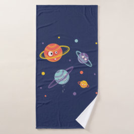 Niedlich Planeten Cartoon Weltraumkids Badehandtuch