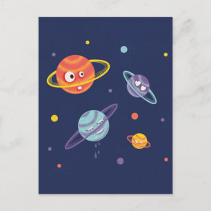 Niedlich Planeten Cartoon Weltraumkids Postkarte