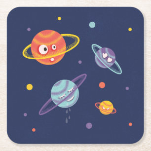 Niedlich Planeten Cartoon Weltraumkids Rechteckiger Pappuntersetzer
