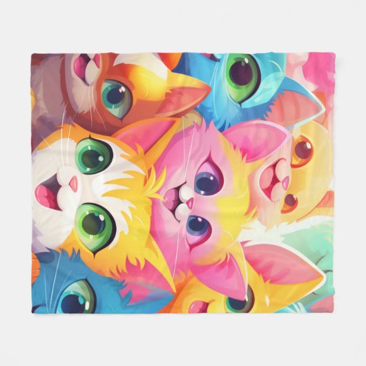 Niedlich Playful Anime Kittens Fleecedecke (Vorderseite (Horizontal))