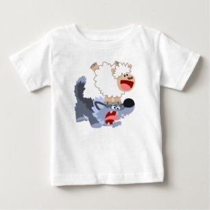 Niedlich Playful Cartoon Sheep und Wolf Baby T - S T-shirt