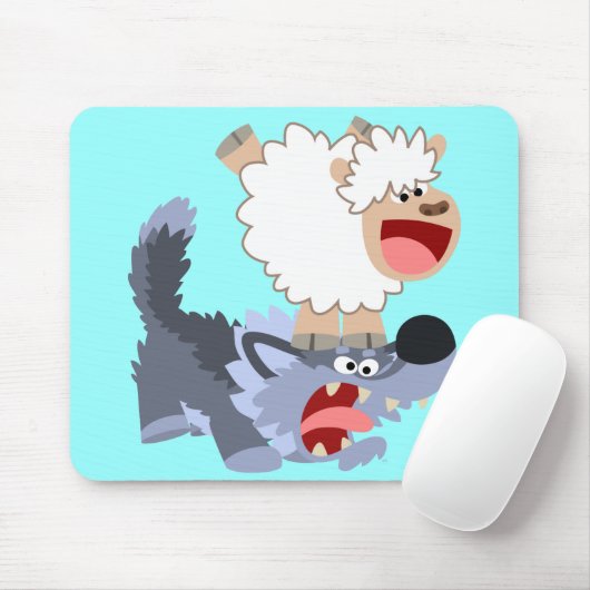 Niedlich Playful Cartoon Sheep und Wolf Mousepad (Mit Mouse)