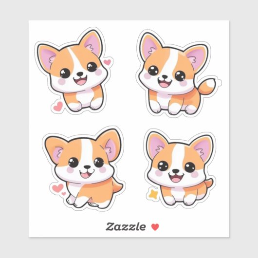 Niedlich Playful Corgi Dog Cartoon Sticker Art (Blatt)