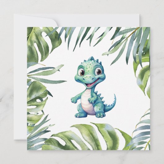 Niedlich Playful Dinosaur Babydusche Einladung (Rückseite)