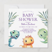 Niedlich Playful Dinosaur Babydusche Einladung (Vorderseite)