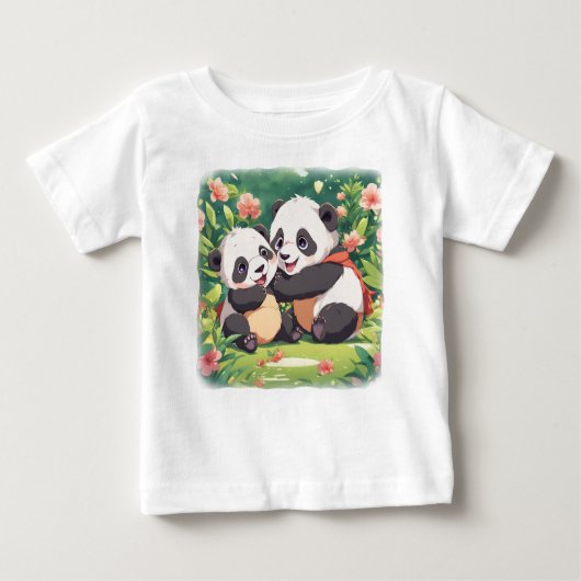 Niedlich Playful Little Pandas - Anime Style Baby T-shirt (Vorderseite)