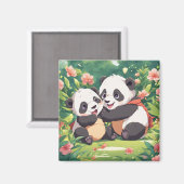 Niedlich Playful Little Pandas - Anime Style Magnet (Vorderseite/Rückseite)