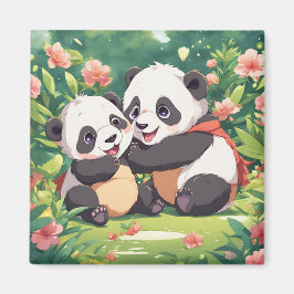 Niedlich Playful Little Pandas - Anime Style Magnet