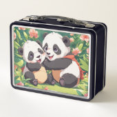 Niedlich Playful Little Pandas - Anime Style Metall Brotdose (Rückseite)