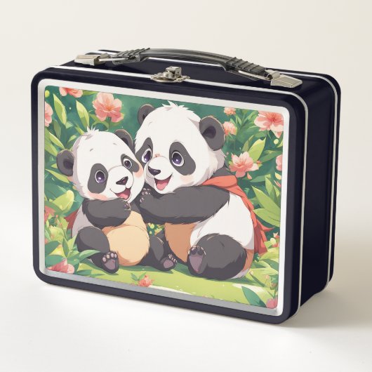 Niedlich Playful Little Pandas - Anime Style Metall Brotdose (Vorderseite)