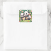 Niedlich Playful Little Pandas - Anime Style Quadratischer Aufkleber (Tasche)