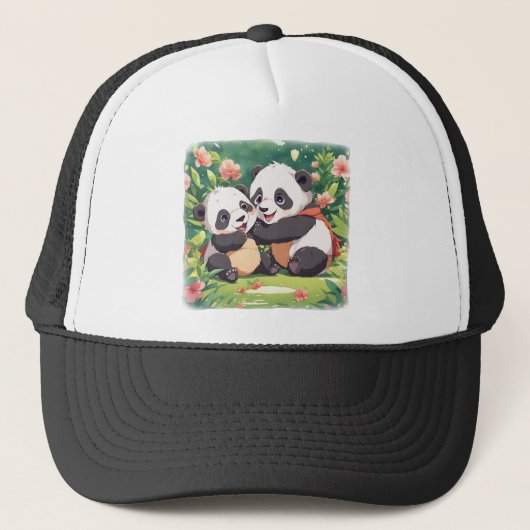 Niedlich Playful Little Pandas - Anime Style Truckerkappe (Vorderseite)