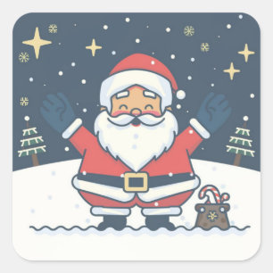 Niedlich Playful Santa Claus Weihnachtsaufkleber Quadratischer Aufkleber
