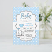 Niedlich Polka Dot Blue Gray Elephant Baby Shower Einladung (Stehend Vorderseite)