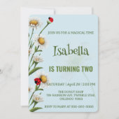 Niedlich Polka dot Ladybug Blue Daisy Kindergeburt Einladung (Vorderseite)