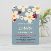 Niedlich Polka dot Ladybug Daisy Blume 1. Geburtst Einladung (Stehend Vorderseite)