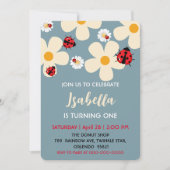 Niedlich Polka dot Ladybug Daisy Blume 1. Geburtst Einladung (Vorderseite)