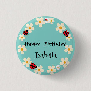 Niedlich Polka dot Ladybug Daisy Blume Geburtstags Button