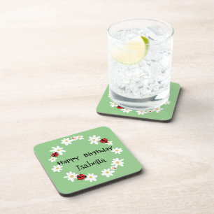 Niedlich Polka dot Ladybug Daisy Blume Geburtstags Getränkeuntersetzer