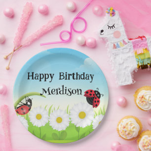 Niedlich Polka dot Ladybug Daisy Blume Geburtstags Pappteller