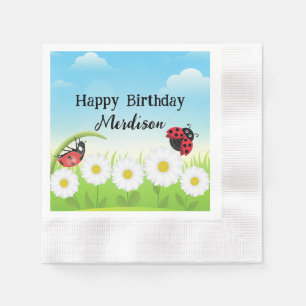 Niedlich Polka dot Ladybug Daisy Blume Geburtstags Serviette