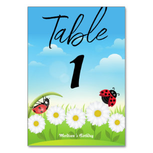 Niedlich Polka dot Ladybug Daisy Blume Geburtstags Tischnummer