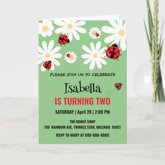 Niedlich Polka dot Ladybug Daisy Kindergeburtstag  Einladung (Vorderseite)