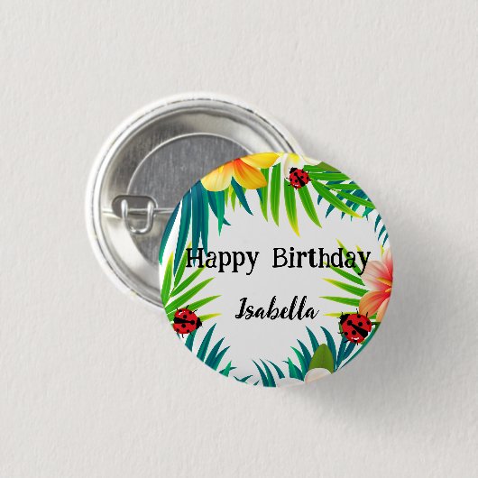 Niedlich Polka dot Ladybug Sommerpalme Blume Gebur Button (Vorne & Hinten)