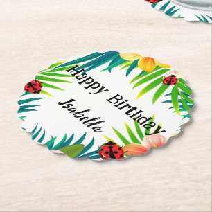Niedlich Polka dot Ladybug Sommerpalme Blume Gebur Untersetzer