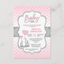 Niedlich Polka Dot Pink Gray Elephant Baby Shower Einladung