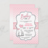 Niedlich Polka Dot Pink Gray Elephant Baby Shower Einladung (Vorne/Hinten)