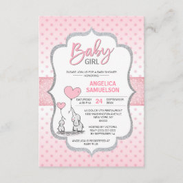 Niedlich Polka Dot Pink Gray Elephant Baby Shower Einladung
