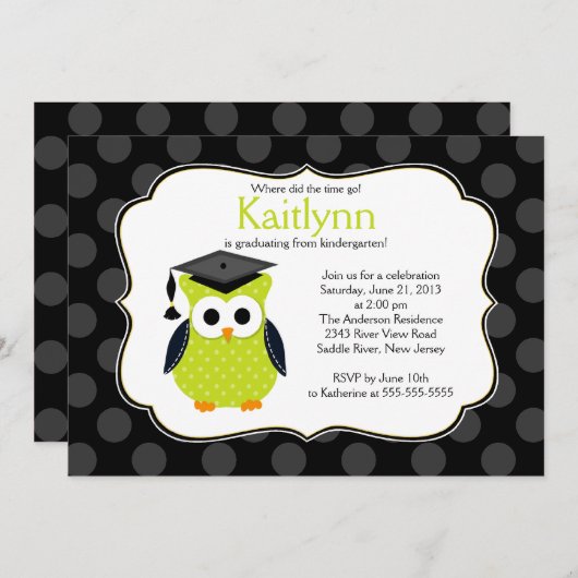 Niedlich Polka Dots Grad Owl Abschluss Einladung