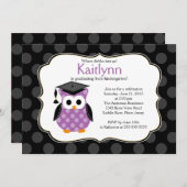 Niedlich Polka Dots Grad Owl Abschluss Einladung (Vorne/Hinten)