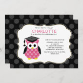 Niedlich Polka Dots Grad Owl Abschluss Einladung (Vorne/Hinten)