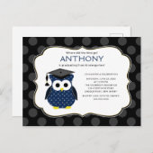 Niedlich Polka dots Grad Owl Boy Abschluss Einladu Postkarte (Vorne/Hinten)