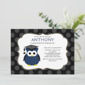 Niedlich Polka dots Grad Owl Boy Abschluss Einladung (Stehend Vorderseite)