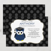 Niedlich Polka dots Grad Owl Boy Abschluss Einladung (Vorne/Hinten)