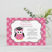 Niedlich Polka dots Grad Owl Girl Abschluss Einladung (Stehend Vorderseite)