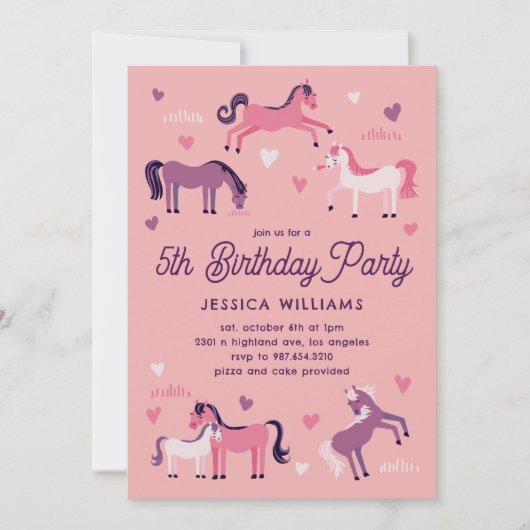 Niedlich Ponies Einladung (Vorderseite)