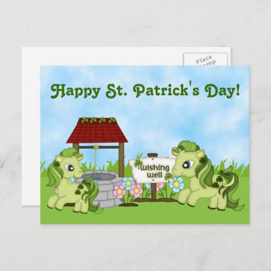 Niedlich Ponies Happy St. Patrick's Day Horse Postkarte (Vorne/Hinten)