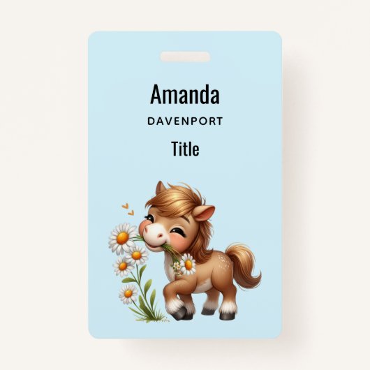 Niedlich Pony Eating Daisies Ausweis (Vorderseite)