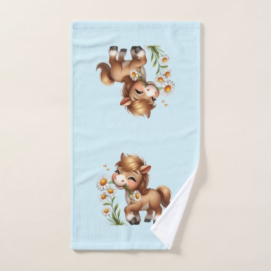 Niedlich Pony Eating Daisies Badhandtuch Set (Handtuch)