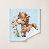 Niedlich Pony Eating Daisies Badhandtuch Set (Waschlappen)