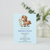 Niedlich Pony Eating Daisies Geburtstag Einladungspostkarte (Stehend Vorderseite)